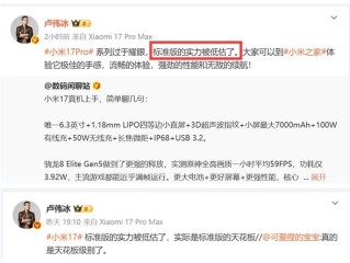小米17破今年国产手机首销纪录 卢伟冰：标准版被低估了 !