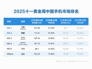 小米连续两周排名中国手机市场销量第一！小米17系列销量已超100万台 ！