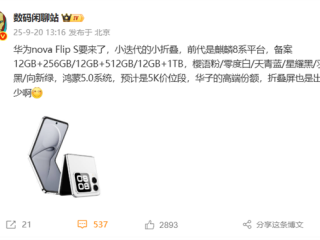 华为全新小折叠nova Flip S首曝：鸿蒙5.0、5000元价位段 !