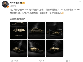 限量200台！小鹏商城发售Mona M03 24K镀金车模：仅售398元 !