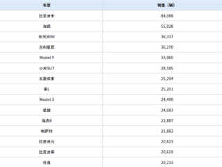 4月中国各车型销量TOP15出炉：小米SU7第六 超特斯拉Model 3 ！